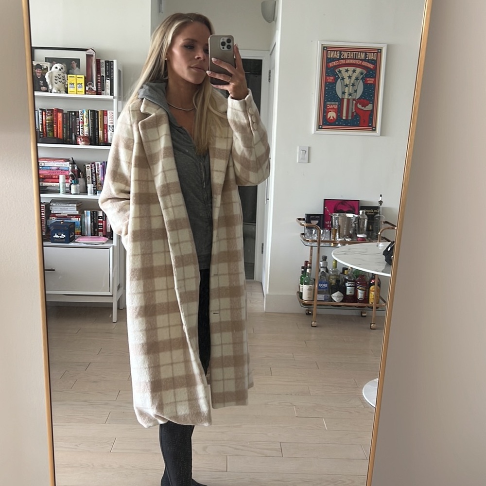 Mable Pocketed Plaid Coat - Ivory (Vici Dolls)